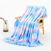 Blue Rainbow Throw Blanket Faux Fur Soft Fluffy