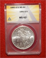 1881-S Morgan Silver Dollar  MS62  ANACS