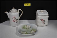 Porcelain Tea Pot, Plate & Covered Dish