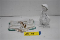 Wien Porcelain Figurine & Porcelain Dog Inkwell