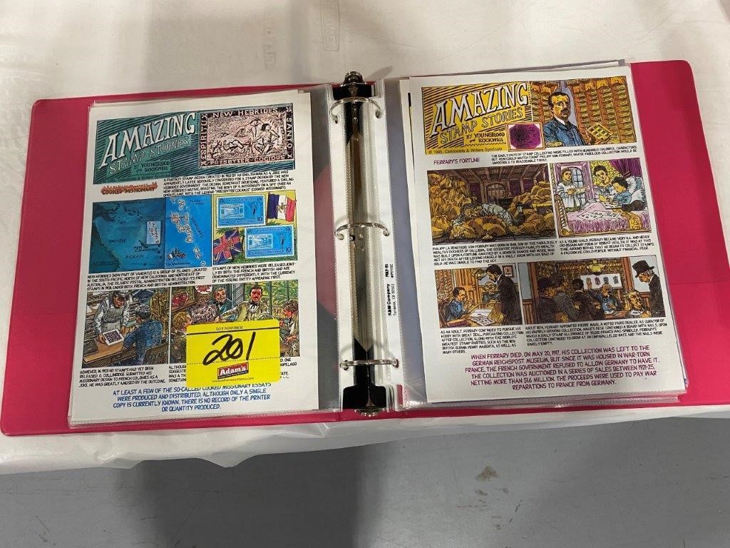 BINDER OF AMAZING STAMP STORY SHEETS
