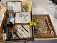 FLAT OF COSTUME JEWELRY, PICTURE STORAGE BOXES,