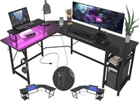 L Shaped Gaming Desk with Power Outlets and Monito