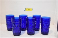 Six Cobalt Blue King's Crown Indiana Glass