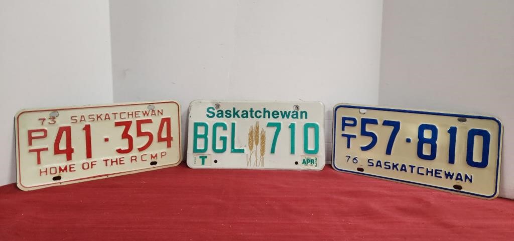 (3) Sask License Plates - 1973, 1976, 1993