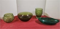 Vintage Indiana Green Glass Bowl, 2 Avocado