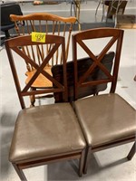 PAIR OF LEATHER SEAT CHAIRS, WOODEN ACCENT CHAIR