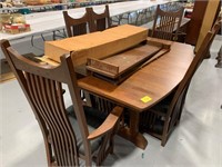6FT LONG DINING ROOM TABLE W/ 6 MATCHING ABSTRACT