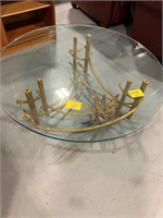 42" ROUND GLASS TOP COFFEE TABLE W/ LEAF THEMED