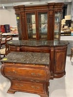 VERY NICE MARBLE TOP BUFFET & MATCHING MARBLE TOP