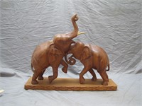 Hand Carved Timber Elephants Solid Wood Statue