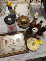 MICHELOB BEER MIRROR, COORS ASHTRAY, BEER BOTTLES