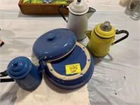 COLORED GRANITEWARE COFFEE POTS, UHL POTTERY