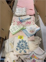 GROUP OF VINTAGE SOFT GOODS, PINK HAND STITCHED