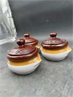 3 Small Brown Ceramic Pots