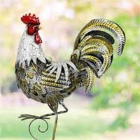 White and Gold Metal Rooster Garden Statue, 18"