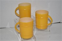Three Vintage Yellow Fire King Coffee Mugs