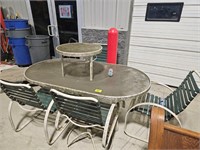 OBLONG PATIO TABLE WITH (4) CHAIRS AND END TABLE