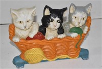 Three Kittens in Basket Cast Metal Door Stop