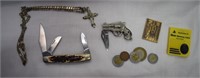 A-1 Blades Pocket Knife, Foreign Coins, Gun Shaped