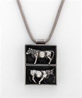 Signed Sterling Silver Bull Pendant Necklace
