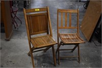 Two Vintage Church Wood Folding Chairs