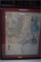1836 Revolutionary Map of Texas Replica Framed