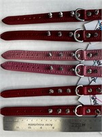 6 XS Pink & Red Spiked Leather Dog Collars, NEW