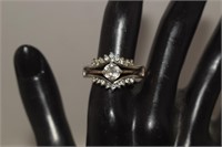 Sterling & White Stone Ring - Band Needs Repair