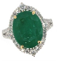 14k Gold 8.19 ct Natural Emerald & Diamond Ring