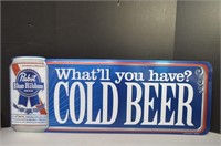 2008 Metal Pabst Blue Ribbon Cold Beer Sign 39x15"