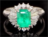 Platinum 2.36 ct Natural Emerald & Diamond Ring