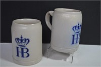 2- Vintage Hofbrauhaus Slat Glazed Stoneware Mugs