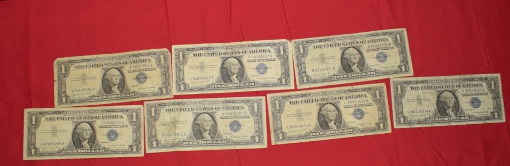 (7) 1957A $1 Silver Certificates  Blue Seal