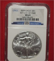 2009 Silver Eagle Dollar  MS69  NGC