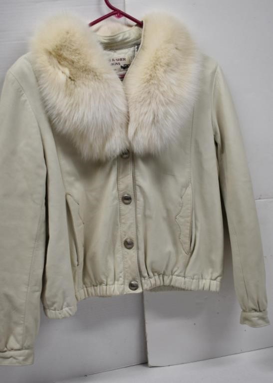 Vtg Char & Sher Leather Waist Coat w/Fur Collar 8