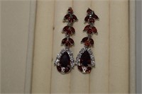 Very Sparkly Earrings-Orangish/Red & White Stones