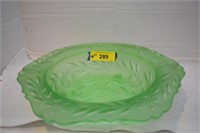 Frosted Green Glass Footed Bowl 14" Wide