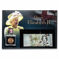 Queen Elizabeth Ii Banknote, Coin & Stamp Set