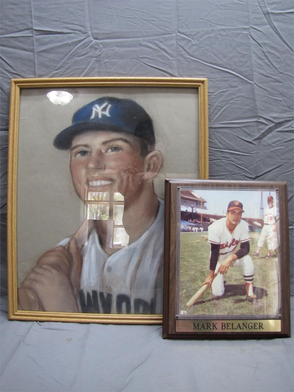 2 Framed Vintage Baseball Player Photos