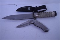 Hunting Knife w/ Storage In Handle & Folding Knife