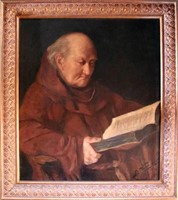 GERMAN OIL ON CANVAS OF READING MONK, CIRCA 1900
