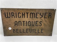 Metal Sign " Wrightmeyer Antiques Belleville "