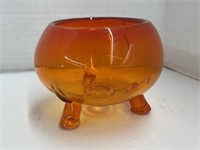 Orange Glass Footed Bowl - cracked