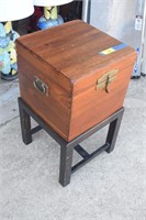 Wood and Brass Chest on Stand