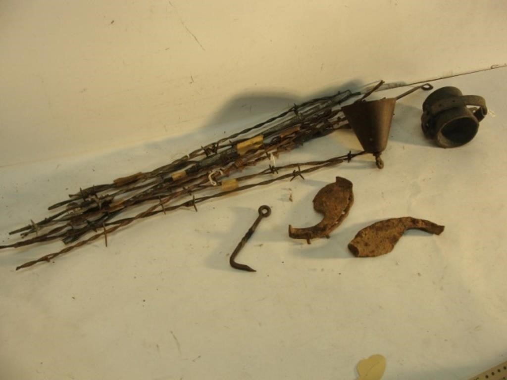 Antique Barb Wire Pieces, Gun Holder, Horseshoes