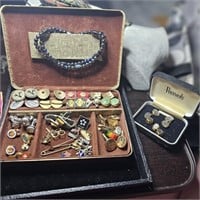 Vintage Cufflinks, Tie Clips, Jewelry Box, More