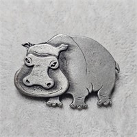Metzke Signed Pewter Hippo Brooch