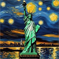 Starry Night Statue of Liberty Hand Signed Charis