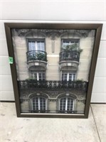 Framed Decorator Art With Metal Balcony Feature